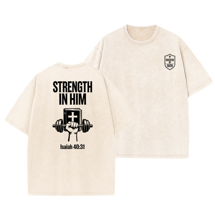 Christianartworkshop Forza in Lui Isaia 40:31 Maglietta unisex lavata grafica - Beige - 5XL - image 3