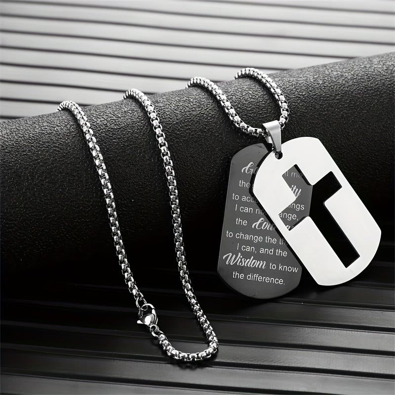 Christianartworkshop Collana con croce in metallo lucido e versetto inciso: porta la sua promessa sempre con te - Preghiera della serenità - image 0