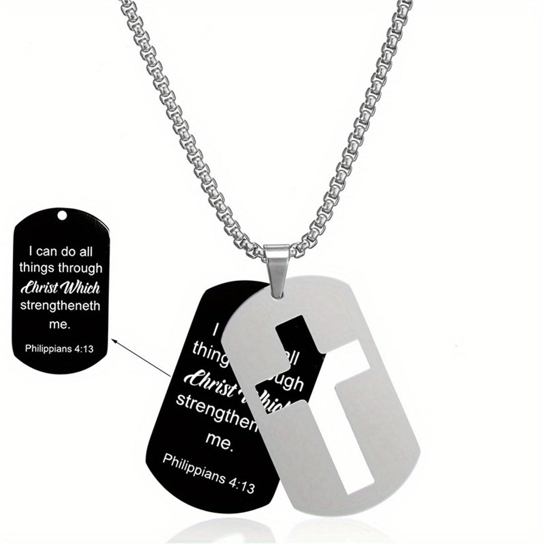 Christianartworkshop Collana con croce in metallo lucido e versetto inciso: porta la sua promessa sempre con te - Filippesi 4:13 - image 11