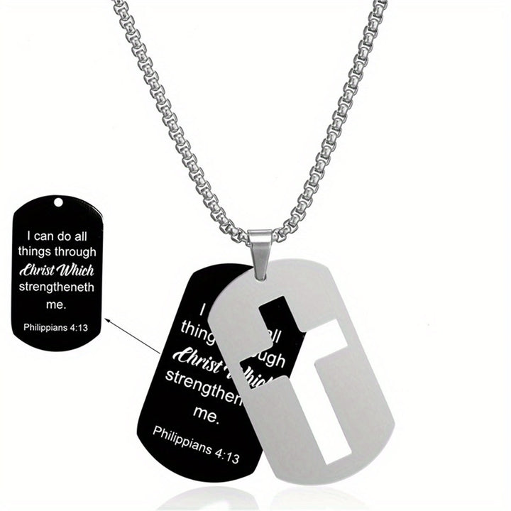 Christianartworkshop Collana con croce in metallo lucido e versetto inciso: porta la sua promessa sempre con te - Filippesi 4:13 - image 11