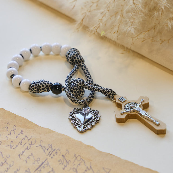 Christianartworkshop Set di rosari tascabili per coppie di amanti dell'amore eterno con cuore sacro e crocifisso - Bianco - image 9