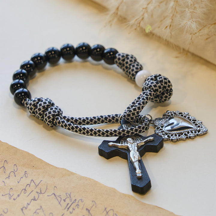Christianartworkshop Set di rosari tascabili per coppie di amanti dell'amore eterno con cuore sacro e crocifisso - Nero - image 5