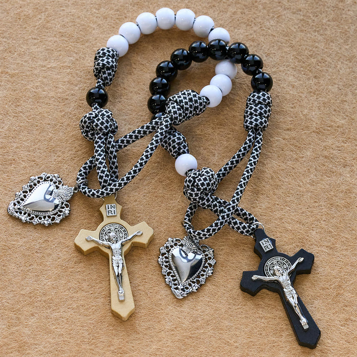 Christianartworkshop Set di rosari tascabili per coppie di amanti dell'amore eterno con cuore sacro e crocifisso - image 3