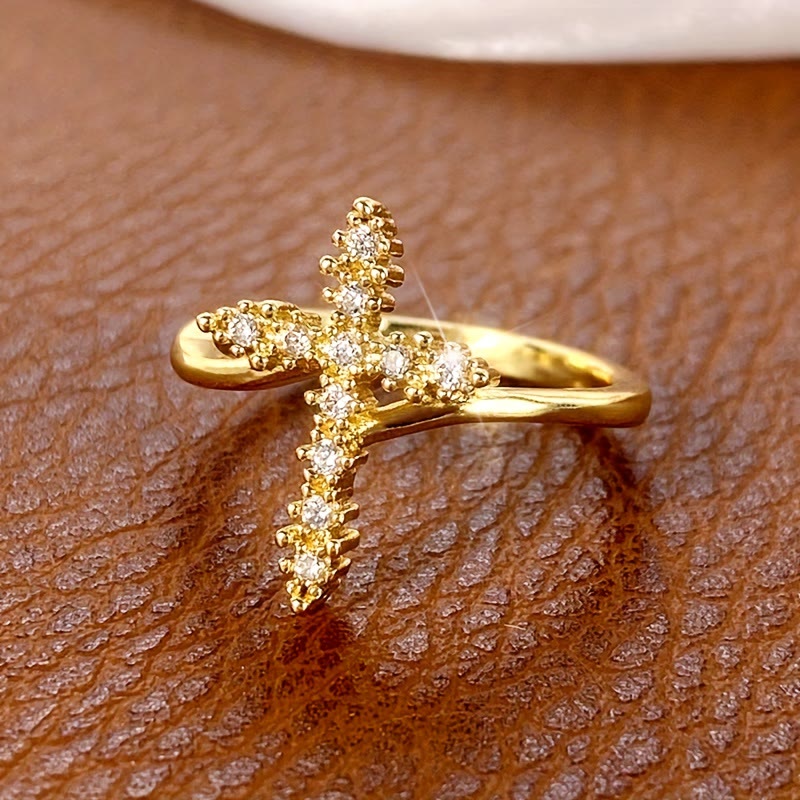 Anello a croce Christianartworkshop con accenti di zirconi cubici a grappolo: incarna la Sua dolce grazia - image 1