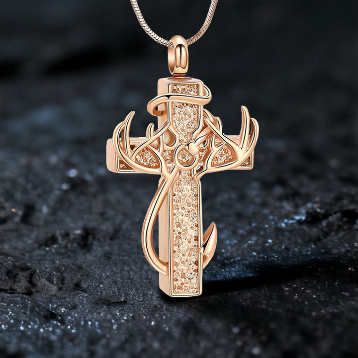 Collana con ciondolo a croce per caccia e pesca Christianartworkshop : fede all'aria aperta e devozione spirituale - Oro rosa - image 3