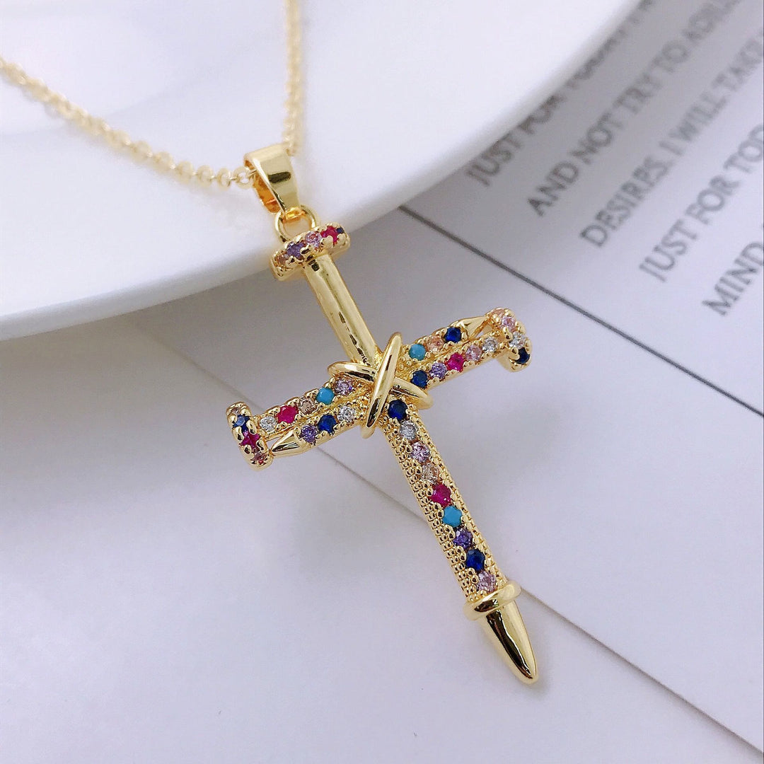 Christianartworkshop Collana con croce ispirata alle unghie e zirconi cubici: tieni stretta la Sua grazia - Colorato - image 6