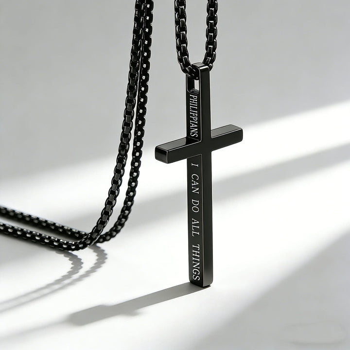 Christianartworkshop Collana con croce e scritta "Posso fare ogni cosa": un elegante promemoria della sua tenera forza - Nero - image 0