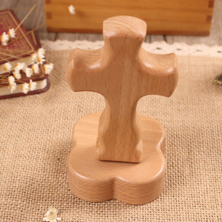 Christianartworkshop Ornamento da scrivania a forma di croce in legno con base rotonda/floreale: incarna la sua pace silenziosa al lavoro - Croce B e base floreale - Leggero - image 4
