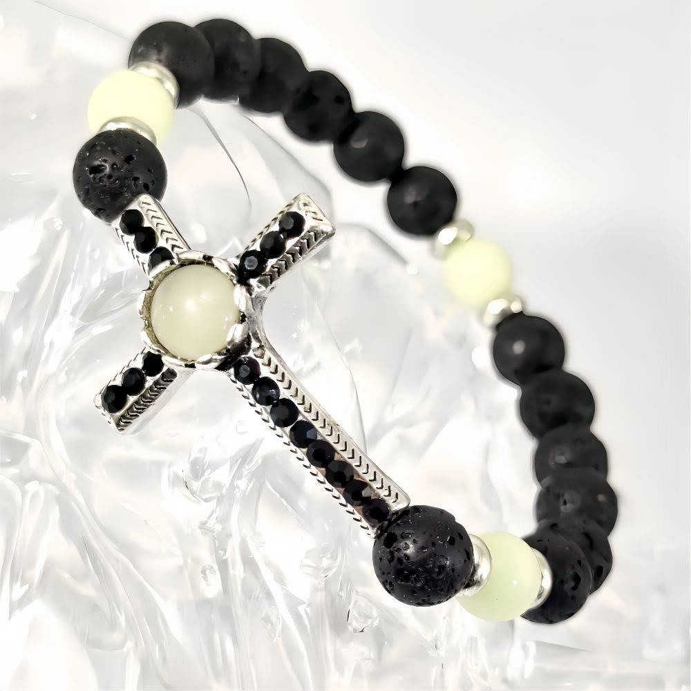 Bracciale in pietra vulcanica con croce fosforescente Christianartworkshop : incarna la sua grazia luminosa - image 7