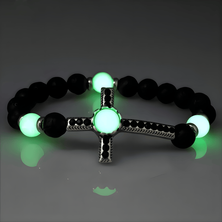 Bracciale in pietra vulcanica con croce fosforescente Christianartworkshop : incarna la sua grazia luminosa - Nero e verde - image 3