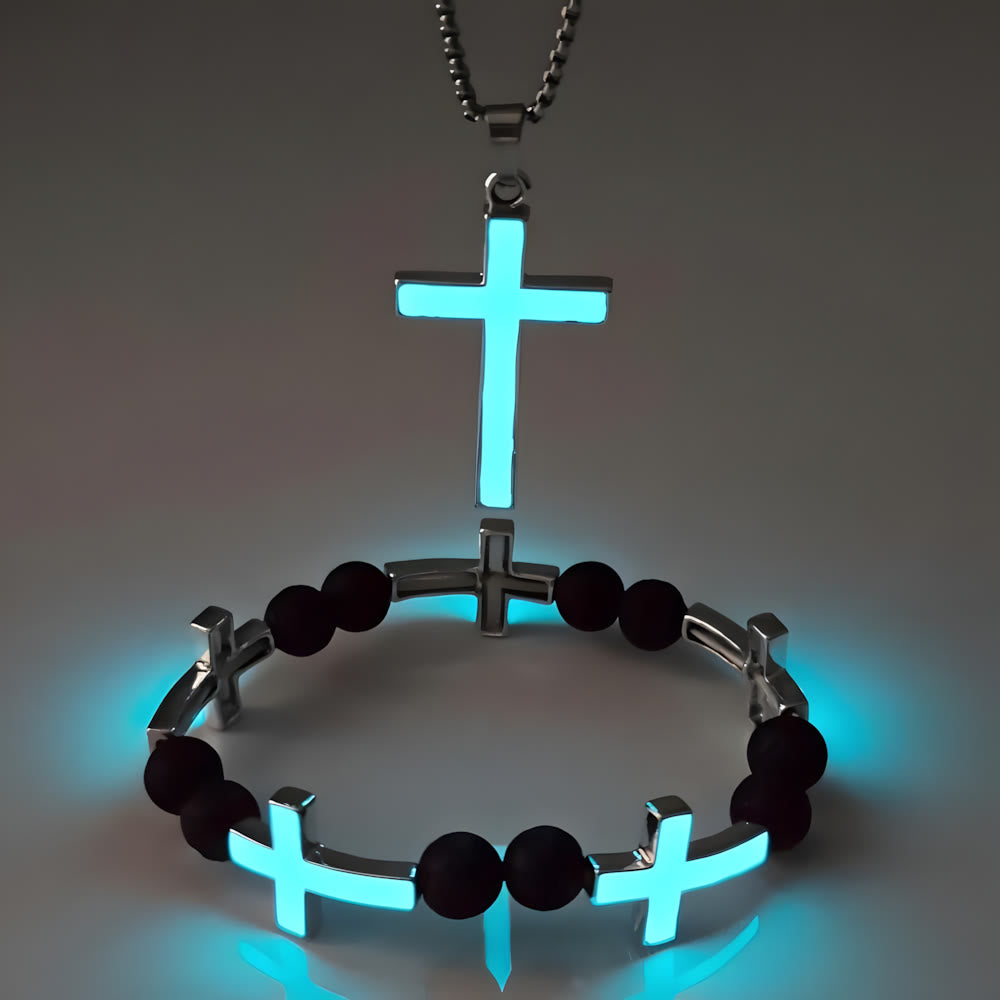 Christianartworkshop Collana con croce luminosa e set di braccialetti con perline: ricorda la sua luce silenziosa - image 4