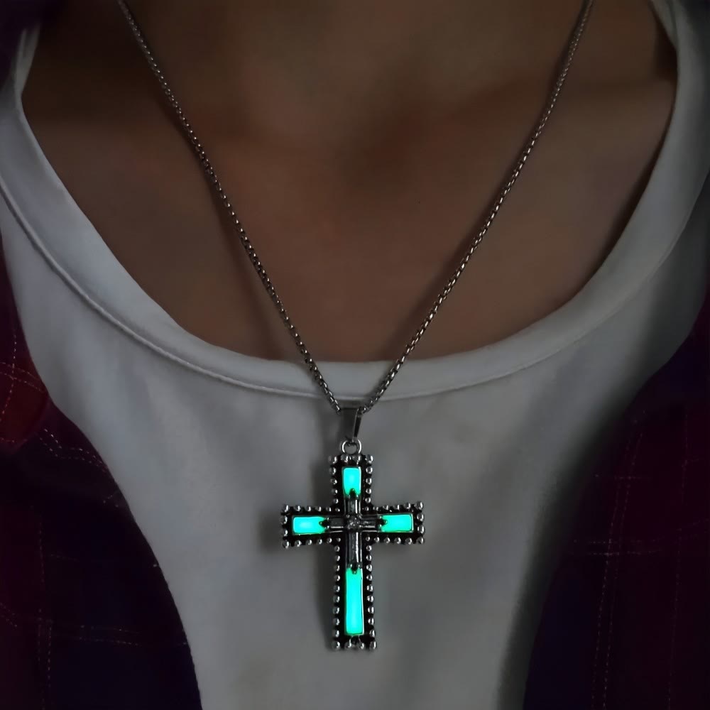 Christianartworkshop Set di gioielli a forma di croce che si illumina al buio con pietra vulcanica: tieni vicina la Sua Grazia dopo il tramonto - image 5