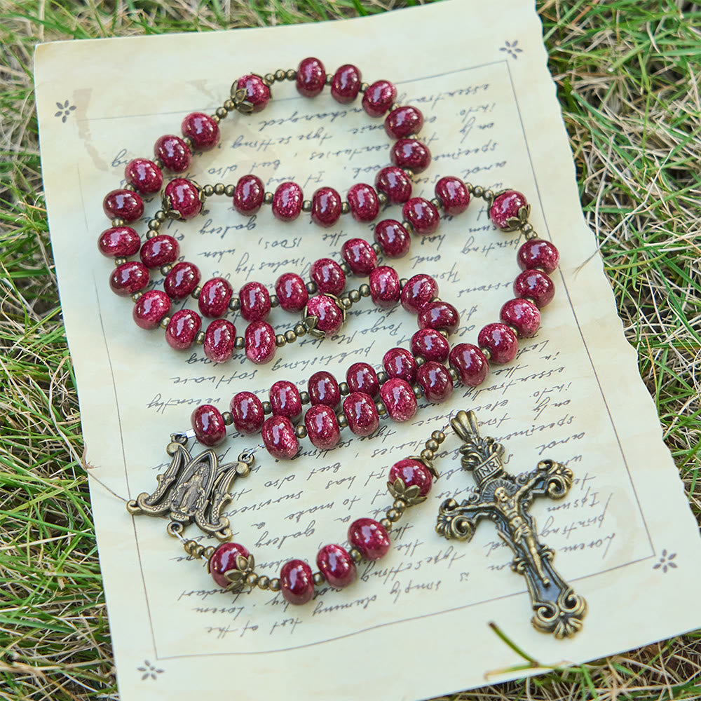 Christianartworkshop Rosario con perline di abaco color rosso vino d'annata: rosari cattolici tradizionali - image 3