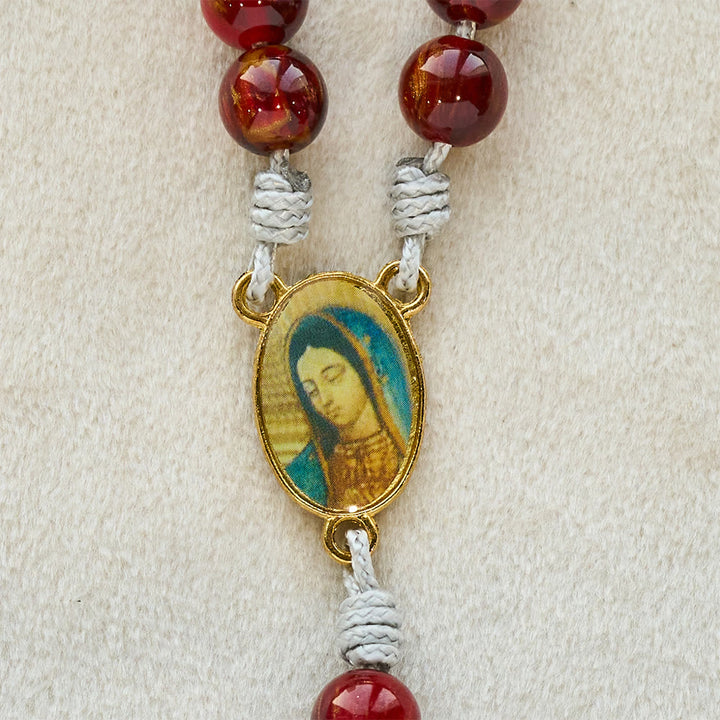 Christianartworkshop Rosario della fede dei Sette Dolori in rosso vino frizzante con medaglia dorata della Madonna - image 6