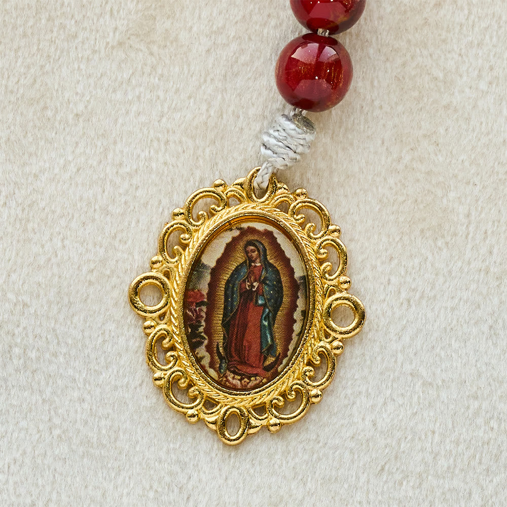 Christianartworkshop Rosario della fede dei Sette Dolori in rosso vino frizzante con medaglia dorata della Madonna - image 8