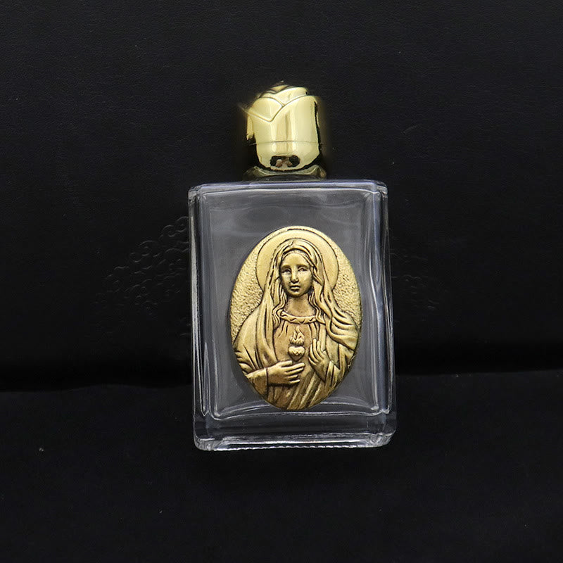 Christianartworkshop Bottiglia per l'acqua santa con icona sacra in rilievo: porta con te la sua cura nei momenti spirituali - Bottiglia quadrata - Sacro Cuore di Nostra Signora - D'oro - image 2