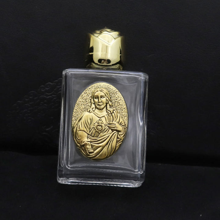 Christianartworkshop Bottiglia per l'acqua santa con icona sacra in rilievo: porta con te la sua cura nei momenti spirituali - Bottiglia quadrata - Sacro Cuore di Gesù - D'oro - image 4