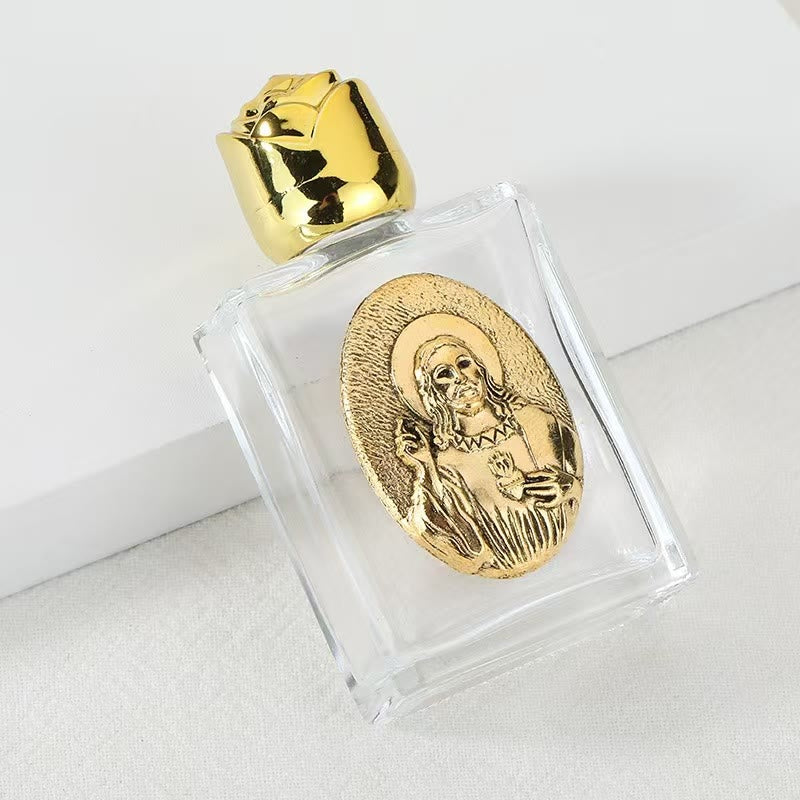 Christianartworkshop Bottiglia per l'acqua santa con icona sacra in rilievo: porta con te la sua cura nei momenti spirituali - Bottiglia quadrata - Gesù Sacro Cuore - D'oro - image 11