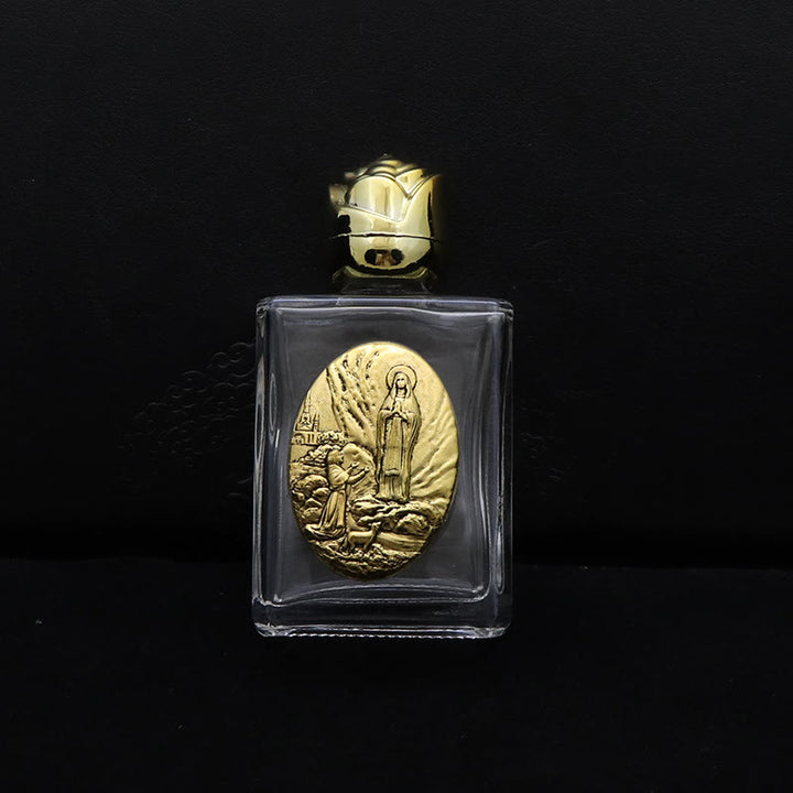 Christianartworkshop Bottiglia per l'acqua santa con icona sacra in rilievo: porta con te la sua cura nei momenti spirituali - Bottiglia quadrata - Nostra Signora di Fatima - D'oro - image 8