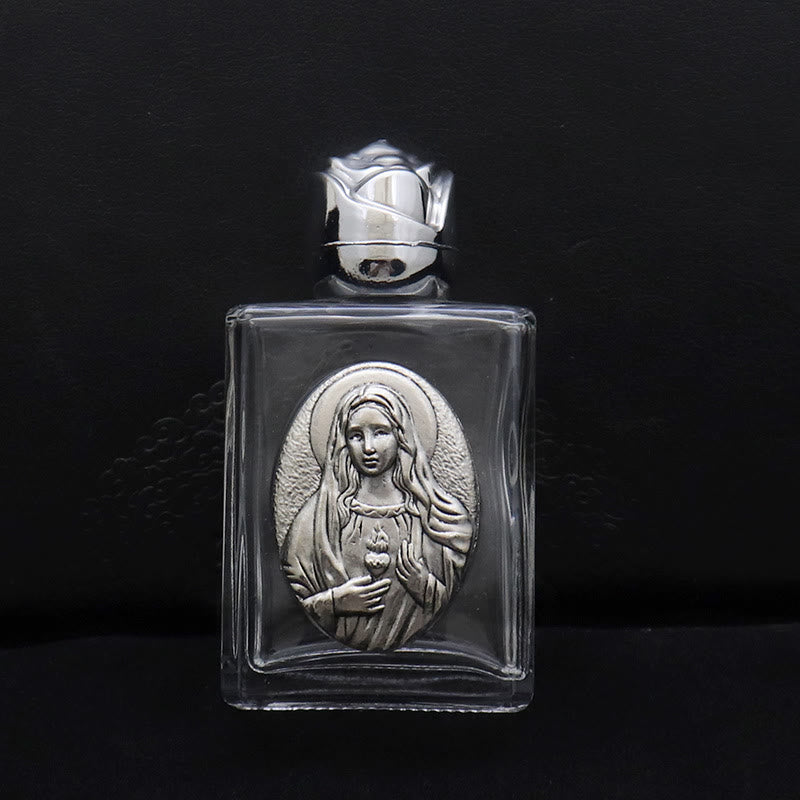 Christianartworkshop Bottiglia per l'acqua santa con icona sacra in rilievo: porta con te la sua cura nei momenti spirituali - Bottiglia quadrata - Sacro Cuore di Nostra Signora - Argento - image 12
