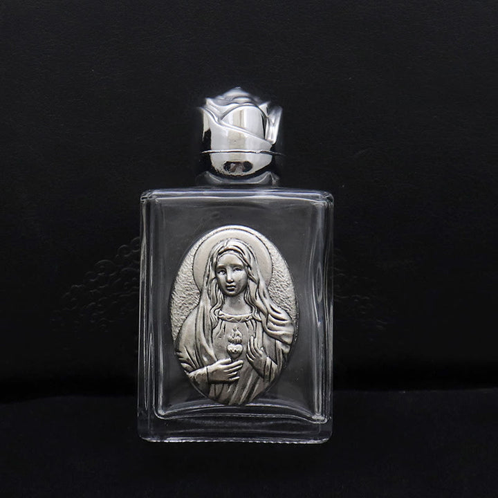 Christianartworkshop Bottiglia per l'acqua santa con icona sacra in rilievo: porta con te la sua cura nei momenti spirituali - Bottiglia quadrata - Sacro Cuore di Nostra Signora - Argento - image 12