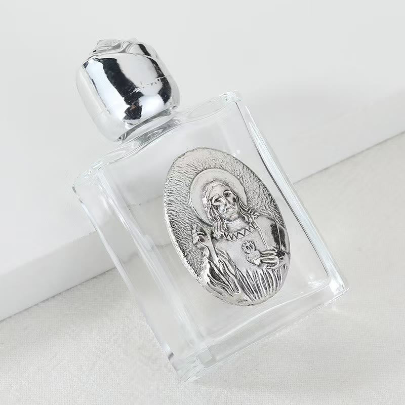 Christianartworkshop Bottiglia per l'acqua santa con icona sacra in rilievo: porta con te la sua cura nei momenti spirituali - Bottiglia quadrata - Gesù Sacro Cuore - Argento - image 13