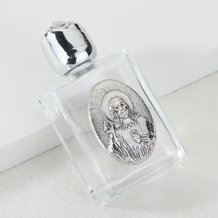 Christianartworkshop Bottiglia per l'acqua santa con icona sacra in rilievo: porta con te la sua cura nei momenti spirituali - Bottiglia quadrata - Gesù Sacro Cuore - Argento - image 13