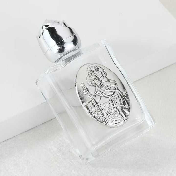 Christianartworkshop Bottiglia per l'acqua santa con icona sacra in rilievo: porta con te la sua cura nei momenti spirituali - Bottiglia quadrata - San Cristoforo - Argento - image 18