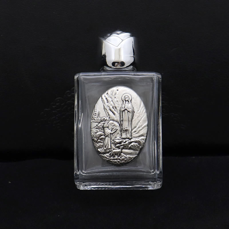 Christianartworkshop Bottiglia per l'acqua santa con icona sacra in rilievo: porta con te la sua cura nei momenti spirituali - Bottiglia quadrata - Nostra Signora di Fatima - Argento - image 17