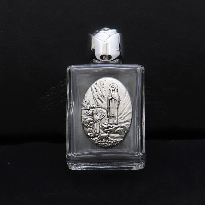 Christianartworkshop Bottiglia per l'acqua santa con icona sacra in rilievo: porta con te la sua cura nei momenti spirituali - Bottiglia quadrata - Nostra Signora di Fatima - Argento - image 17
