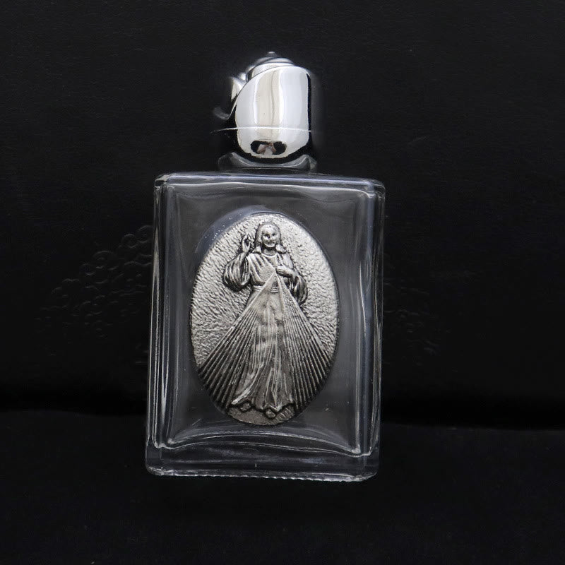 Christianartworkshop Bottiglia per l'acqua santa con icona sacra in rilievo: porta con te la sua cura nei momenti spirituali - Bottiglia quadrata - Divina Misericordia - Argento - image 19