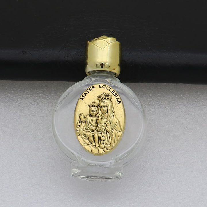 Christianartworkshop Bottiglia per l'acqua santa con icona sacra in rilievo: porta con te la sua cura nei momenti spirituali - Bottiglia rotonda - Mater Ecclesiae - D'oro - image 29
