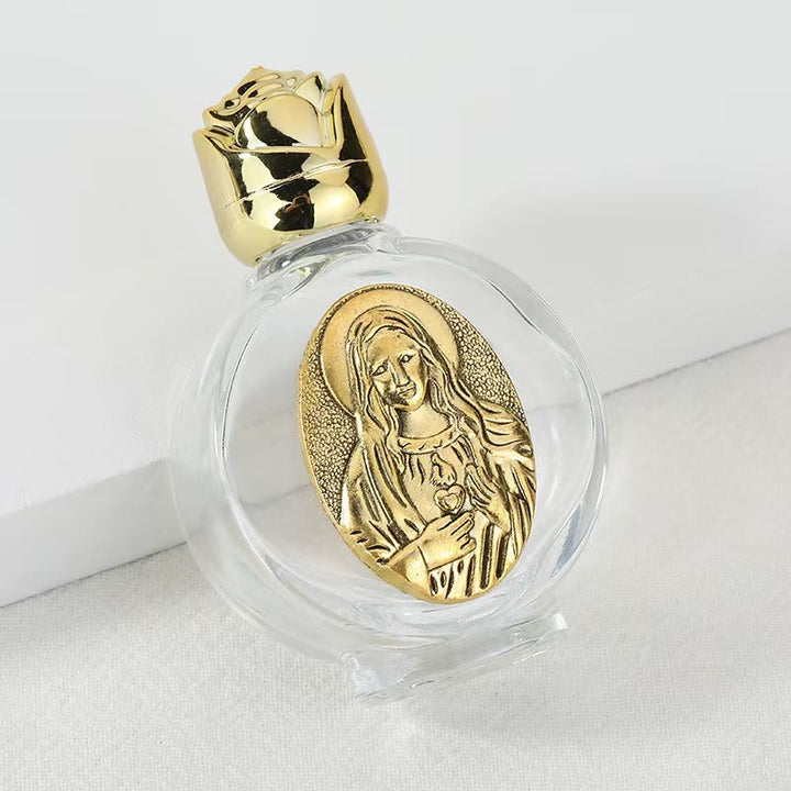 Christianartworkshop Bottiglia per l'acqua santa con icona sacra in rilievo: porta con te la sua cura nei momenti spirituali - Bottiglia rotonda - Sacro Cuore di Nostra Signora - D'oro - image 26