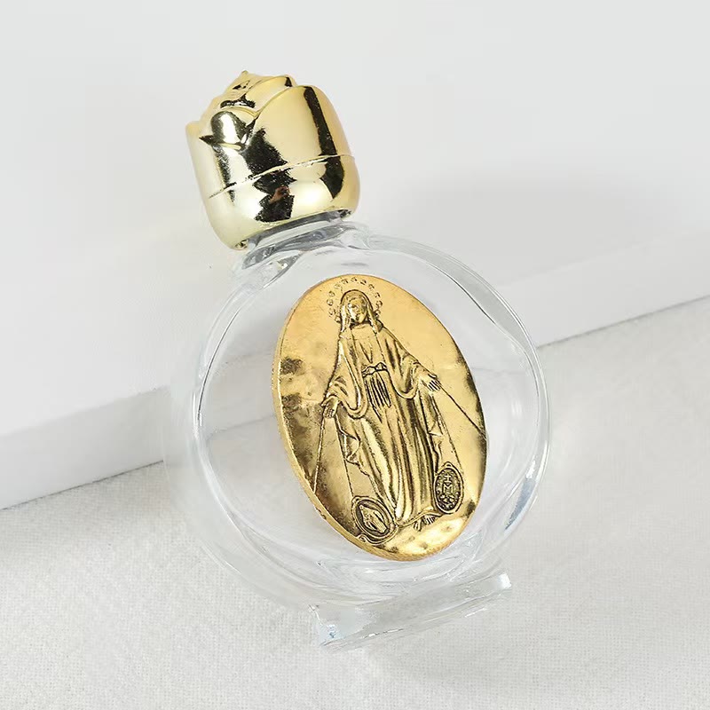 Christianartworkshop Bottiglia per l'acqua santa con icona sacra in rilievo: porta con te la sua cura nei momenti spirituali - Bottiglia rotonda - Medaglia Miracolosa - D'oro - image 31