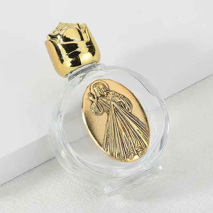 Christianartworkshop Bottiglia per l'acqua santa con icona sacra in rilievo: porta con te la sua cura nei momenti spirituali - Bottiglia rotonda - Divina Misericordia - D'oro - image 34