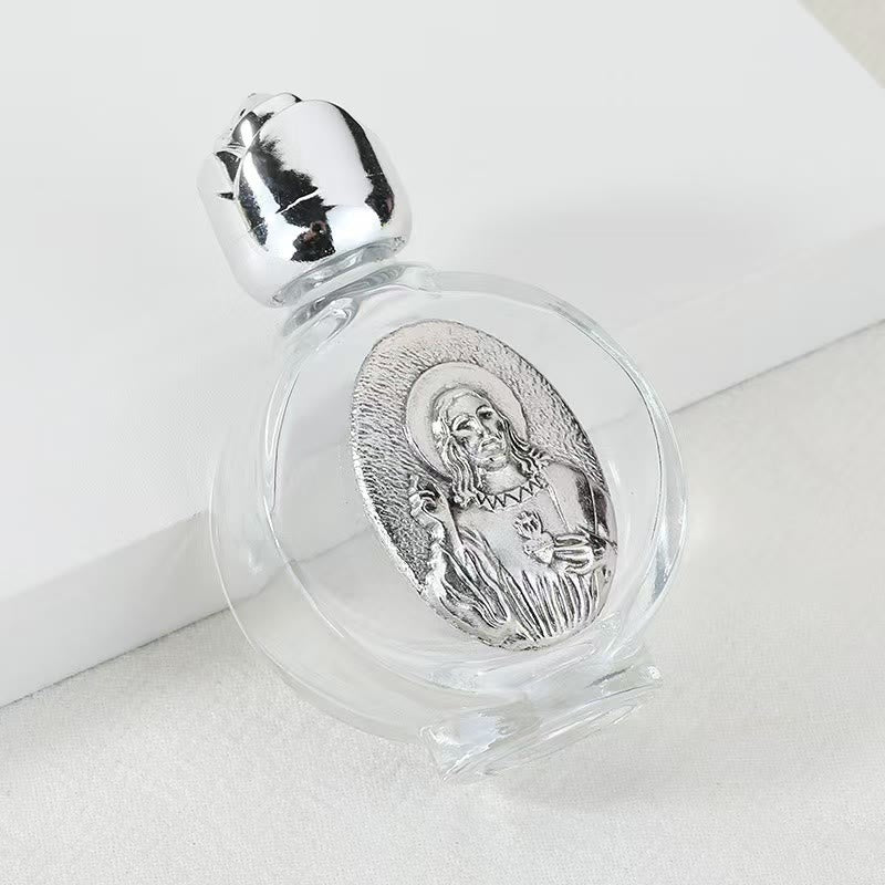Christianartworkshop Bottiglia per l'acqua santa con icona sacra in rilievo: porta con te la sua cura nei momenti spirituali - Bottiglia rotonda - Gesù Sacro Cuore - Argento - image 37