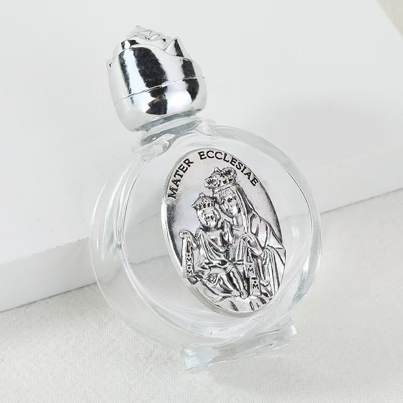 Christianartworkshop Bottiglia per l'acqua santa con icona sacra in rilievo: porta con te la sua cura nei momenti spirituali - Bottiglia rotonda - Mater Ecclesiae - Argento - image 38
