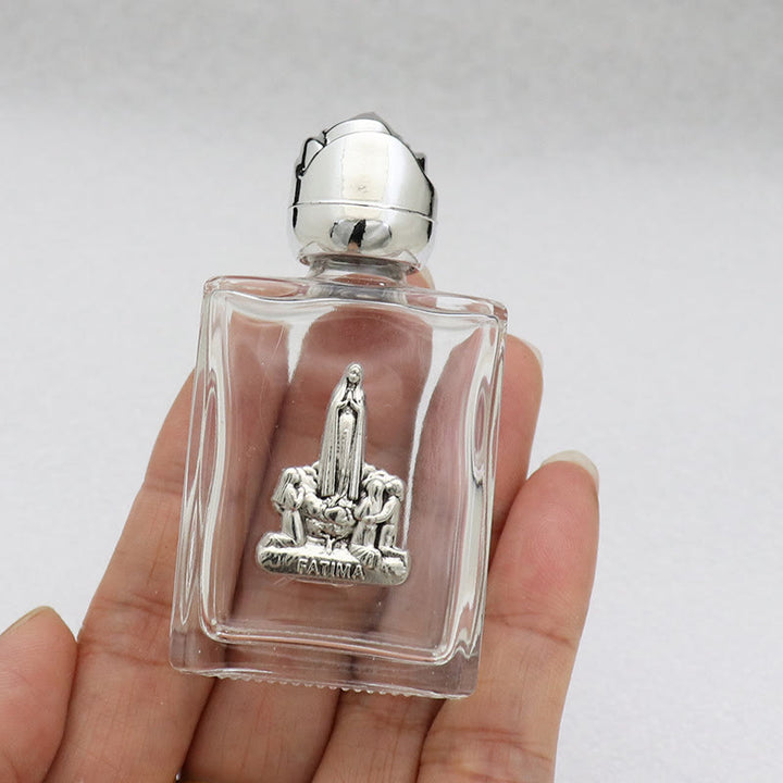 Christianartworkshop Bottiglia per l'acqua santa con icona sacra in rilievo: porta con te la sua cura nei momenti spirituali - Bottiglia quadrata - Signora di Fatima - Argento - image 50