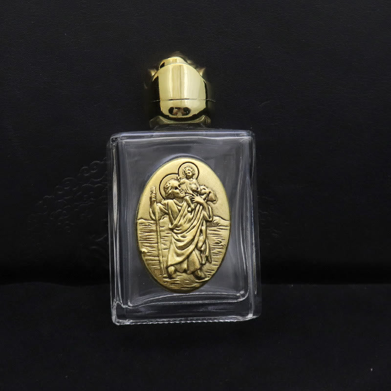 Christianartworkshop Bottiglia per l'acqua santa con icona sacra in rilievo: porta con te la sua cura nei momenti spirituali - Bottiglia quadrata - San Cristoforo - D'oro - image 51