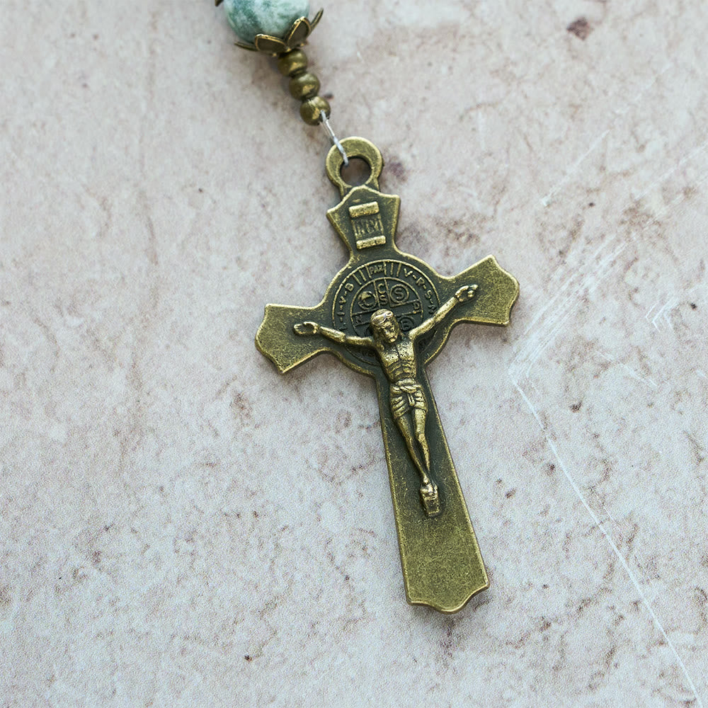 Christianartworkshop Rosario della fede in arenaria opaca naturale con crocifisso in bronzo e Madonna - image 10