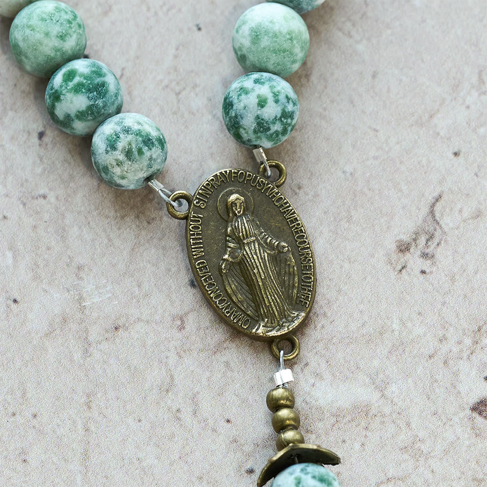 Christianartworkshop Rosario della fede in arenaria opaca naturale con crocifisso in bronzo e Madonna - image 9