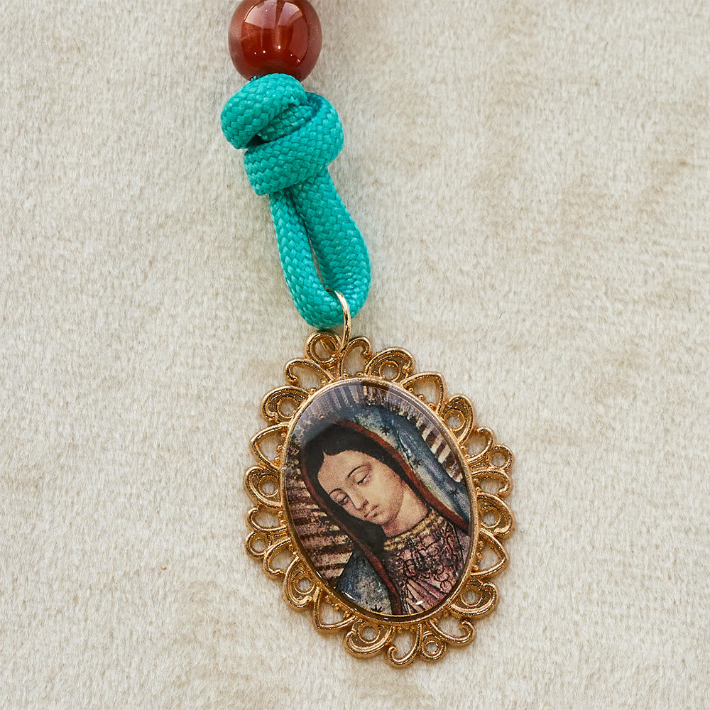 Christianartworkshop Rosario tascabile con paracord turchese e perline cremisi, con Madonna e Crocifisso come compagno - image 6