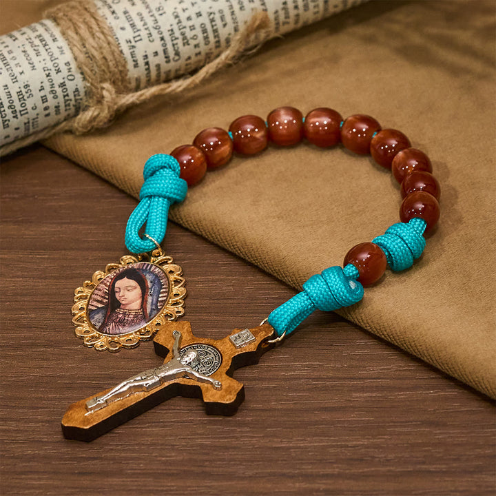 Christianartworkshop Rosario tascabile con paracord turchese e perline cremisi, con Madonna e Crocifisso come compagno - image 3