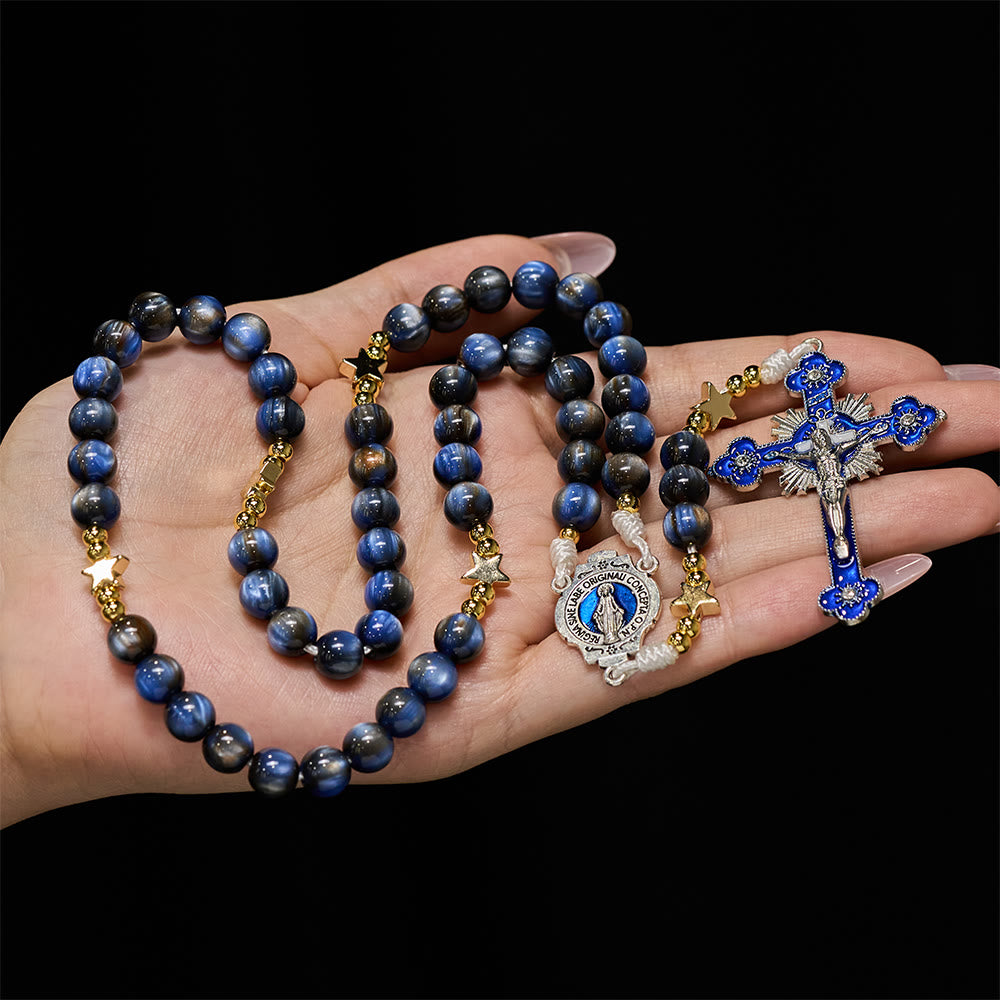 Christianartworkshop Rosario blu profondo stellato con distanziatori a stella e devozione alla Madonna - image 1