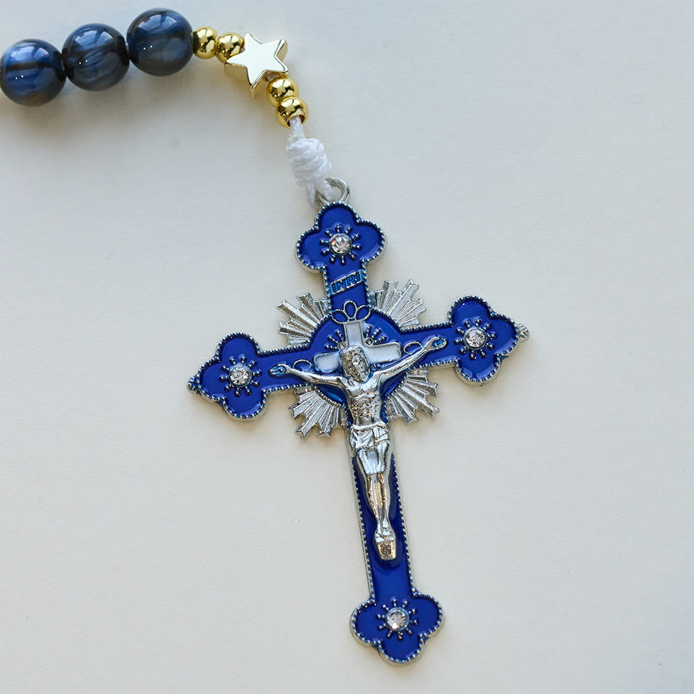 Christianartworkshop Rosario blu profondo stellato con distanziatori a stella e devozione alla Madonna - image 7