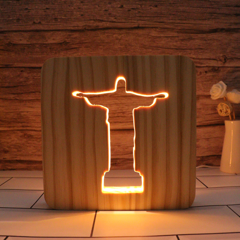 Christianartworkshop Ornamento luminoso in legno raffigurante Gesù/Croce/Colomba/Cuore: incarna la Sua grazia luminosa - Gesù - 7,48''*7,48''/19*19cm - image 0