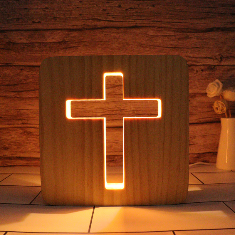 Christianartworkshop Ornamento luminoso in legno raffigurante Gesù/Croce/Colomba/Cuore: incarna la Sua grazia luminosa - Attraverso - 7,48''*7,48''/19*19cm - image 1