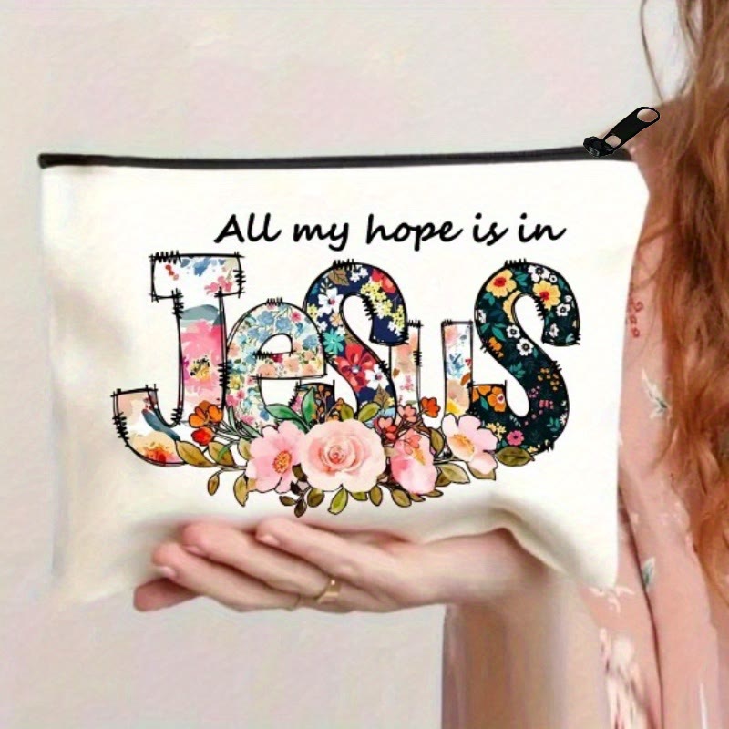 Christianartworkshop Borsa cosmetica con scritta floreale JESUS: porta la sua speranza nei viaggi quotidiani - Gesù floreale - image 0