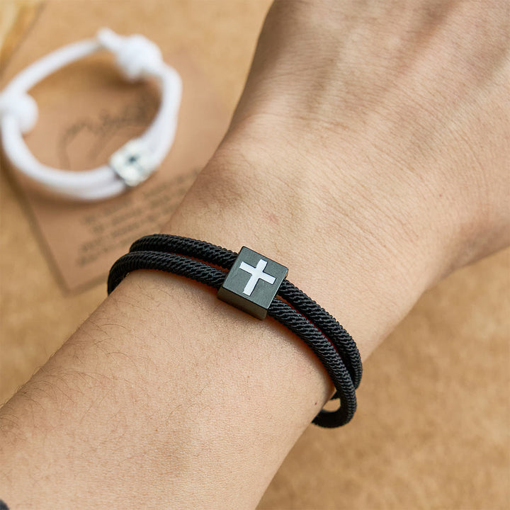 Christianartworkshop Milano Bracciale con croce in corda con buono regalo: benedizione premurosa per battesimo e traguardi - image 1