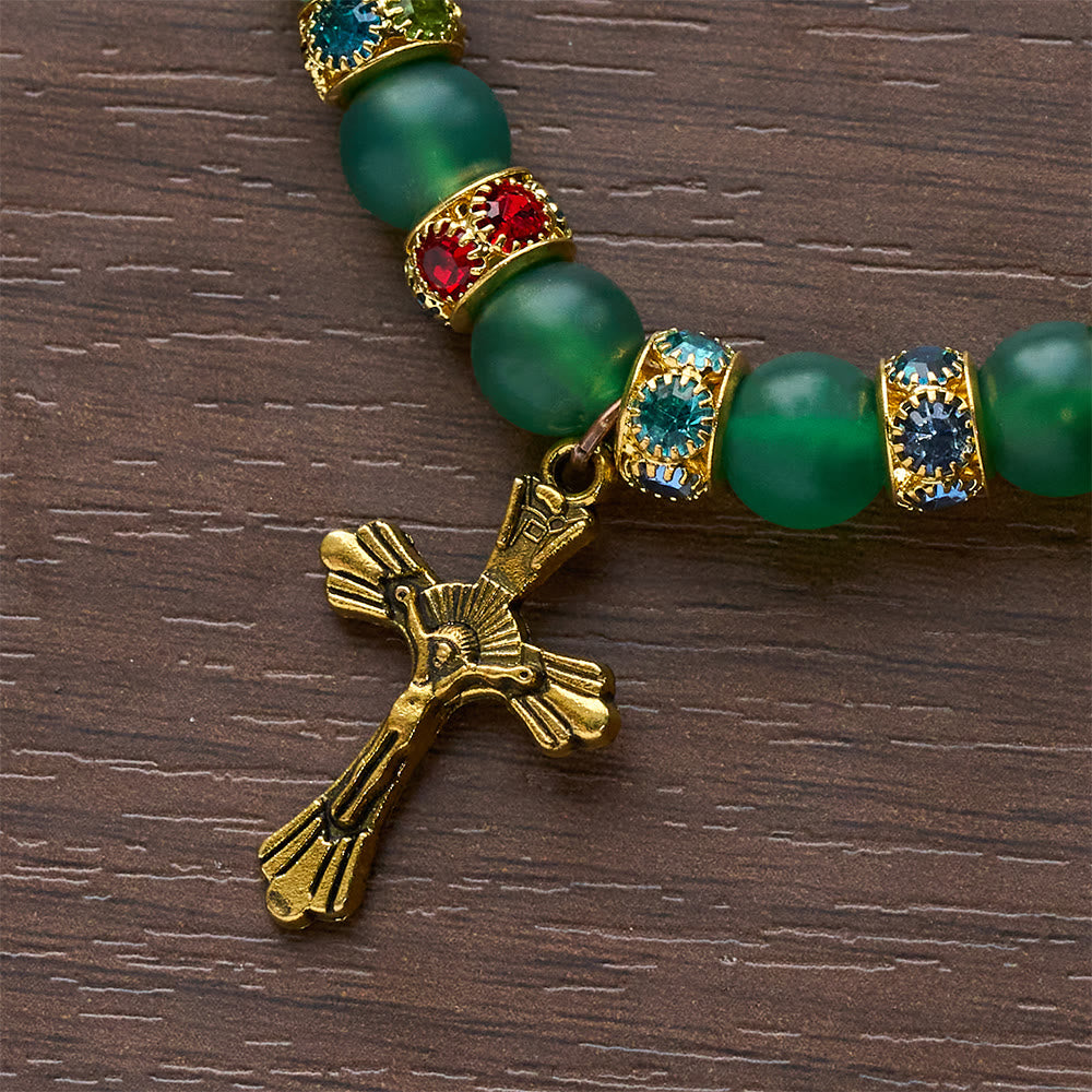 Christianartworkshop Bracciale con croce in agata verde smerigliata e vetro bianco: fede delicata in una texture luminosa - image 10